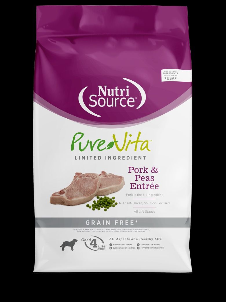 PureVita- Sans grains Entrée de porc et petits pois ingrédients limités, format: 1.81kg