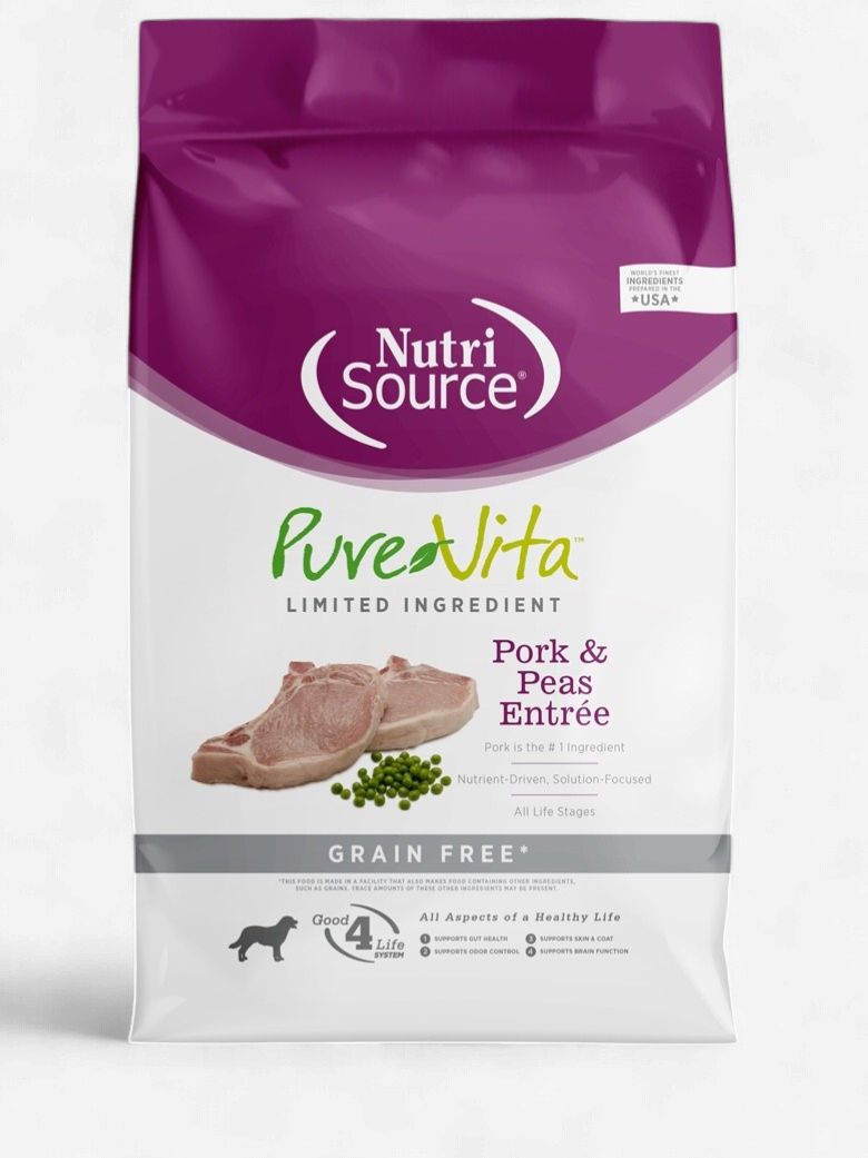 PureVita- Sans grains Entrée de porc et petits pois ingrédients limités, format: 1.81kg