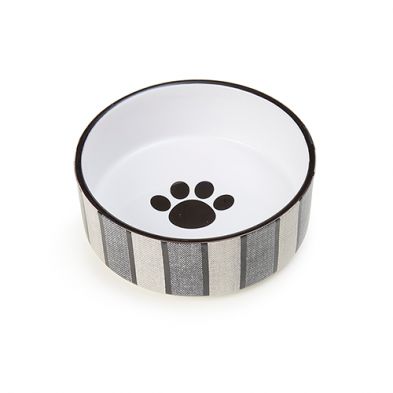 PetRageous Designs - bol en céramique blanc et gris rayé avec patte, format: 5"