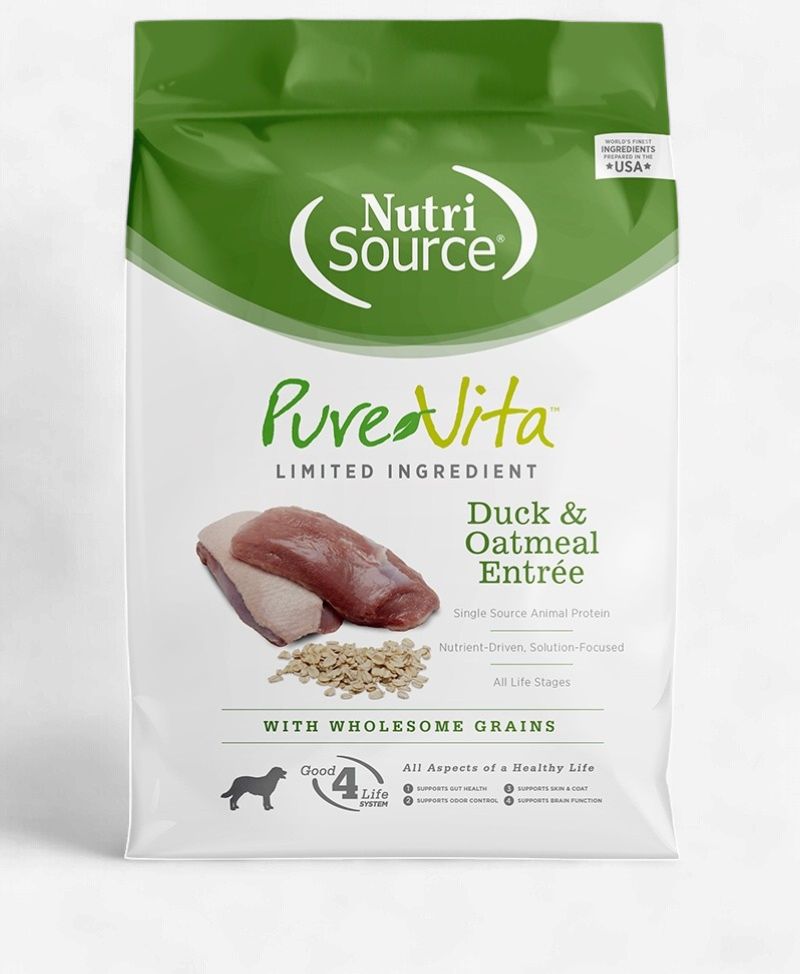 PureVita- Sans grains Entrée de canard et de flocons d'avoine ingrédients limités 11.36KG