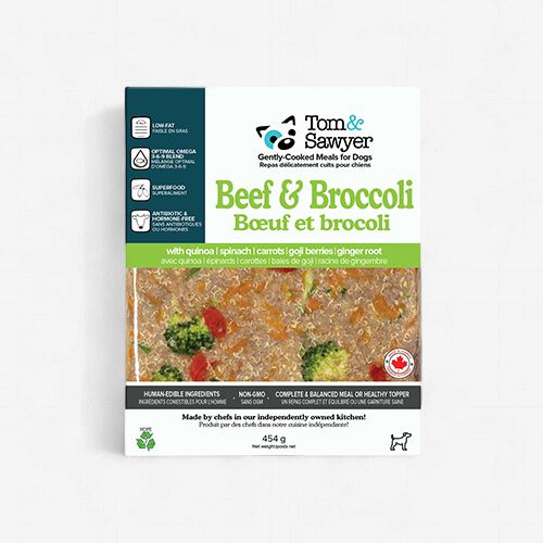 Tom &amp; Sawyer - Repas surgelés de bœuf et brocoli cuits doucement pour chiens - 1LB