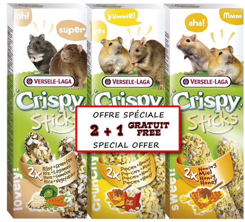 Versele Laga - Crispy stick, baton pour souris et hamster, au mais souflé et miel paquet de 3 boites