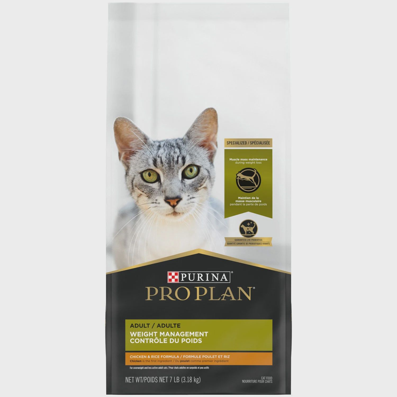 ProPlan - Adulte Contrôle du Poids Formule Poulet et Riz Nourriture Sèche pour Chats, format: 3.18kg