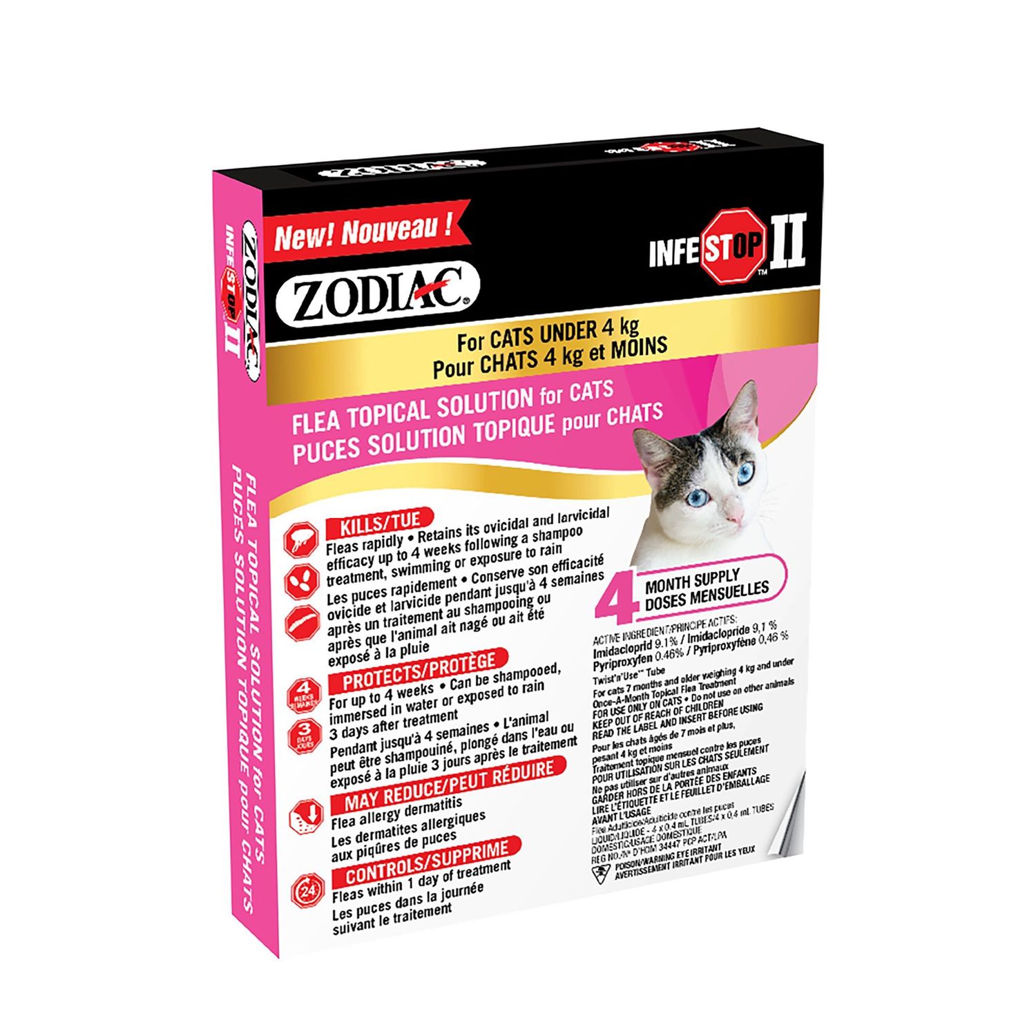 Zodiac - Infestop II - solution topique contre les puces pour chat (4 mois), types: moins de 4kg