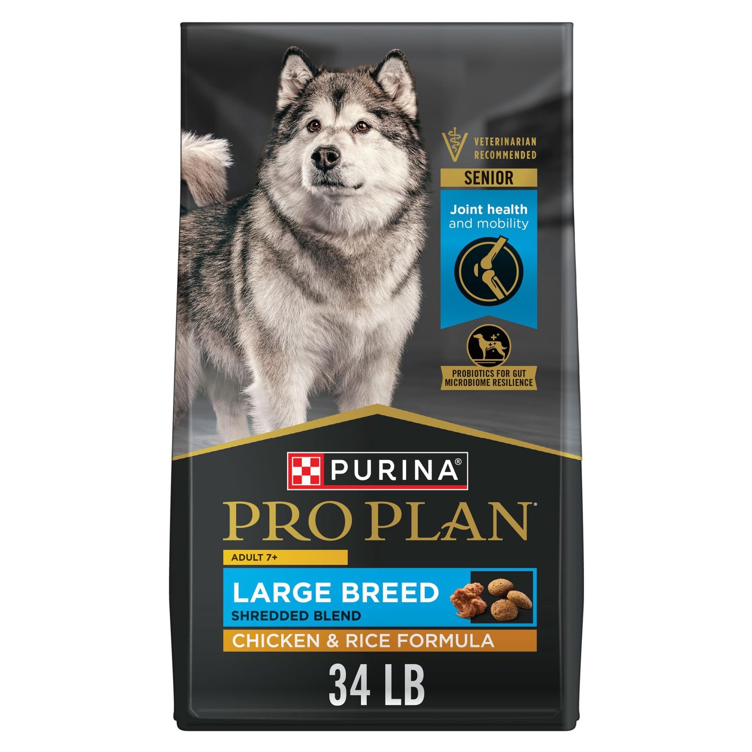 ProPlan - Adulte 7+, Grande Race, Poulet &amp; Riz, Bouchées à la viande, format: 15.4kg