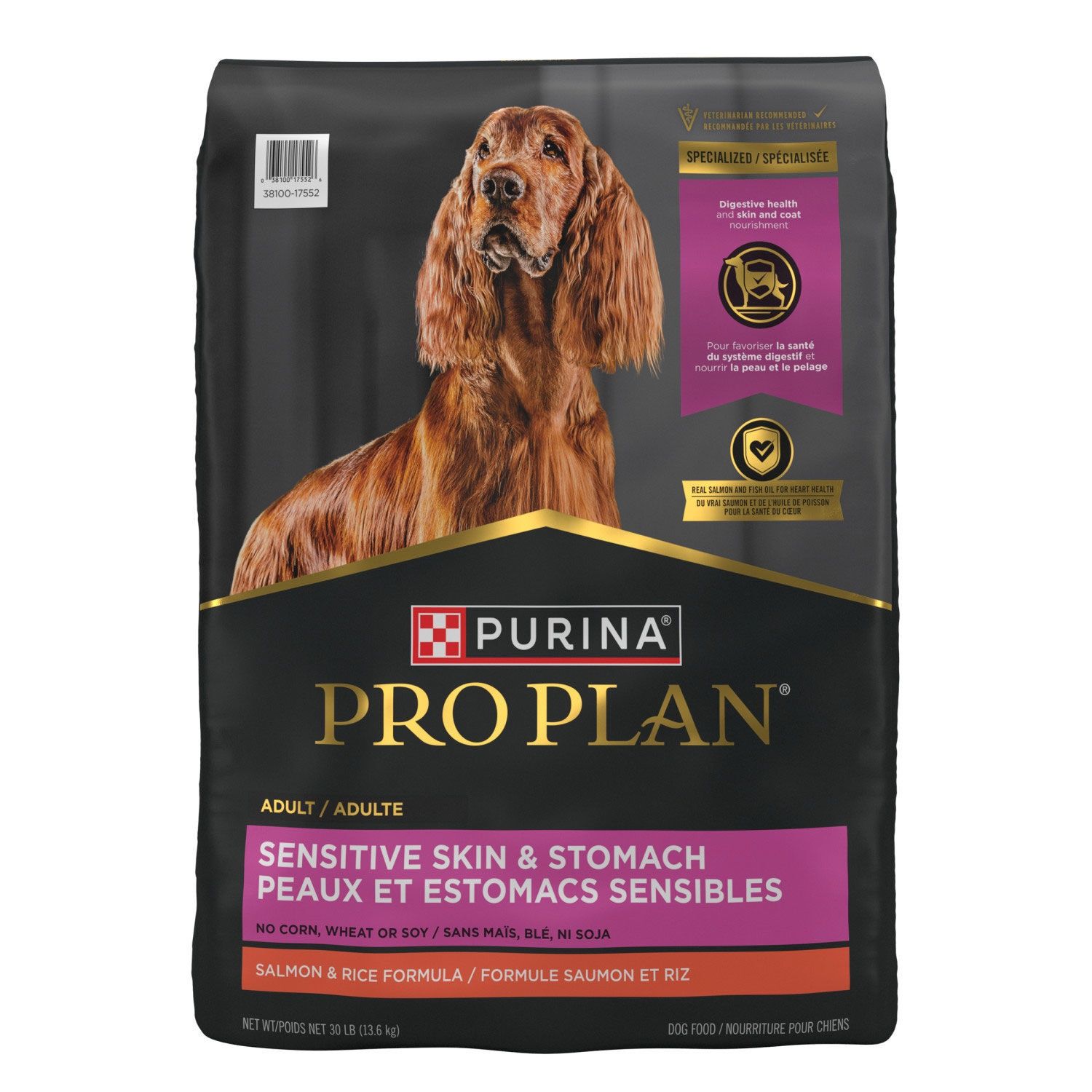 ProPlan - Adulte, Peaux &amp; Estomacs sensibles, Saumon &amp; Riz, format: 13.6kg