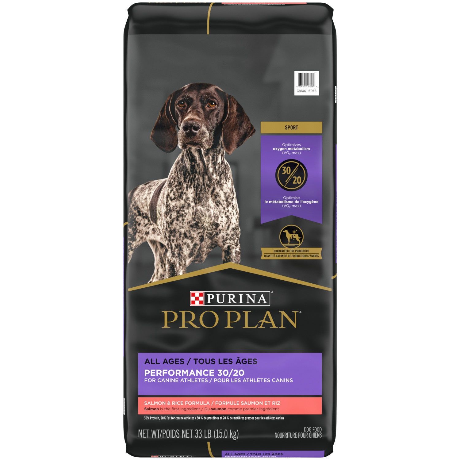 ProPlan - Tous les âges, Performance 30/20, Saumon &amp; Riz, format: 15.0kg