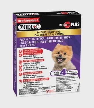 Zodiac - Infestop Plus, solution topique contre les puces et tiquespour chien (4 mois), types: moins de 4,5kg