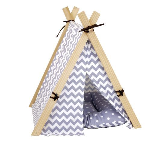 Bud'z -Tente Style "camping" à Chevrons, couleur: Gris &amp; Blancs