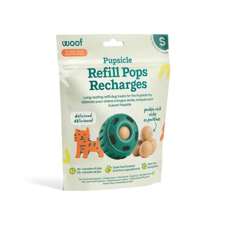 Woof Pet- Recharges Pupsicle, format: Petit, saveur: Beurre arachide &amp; boeuf