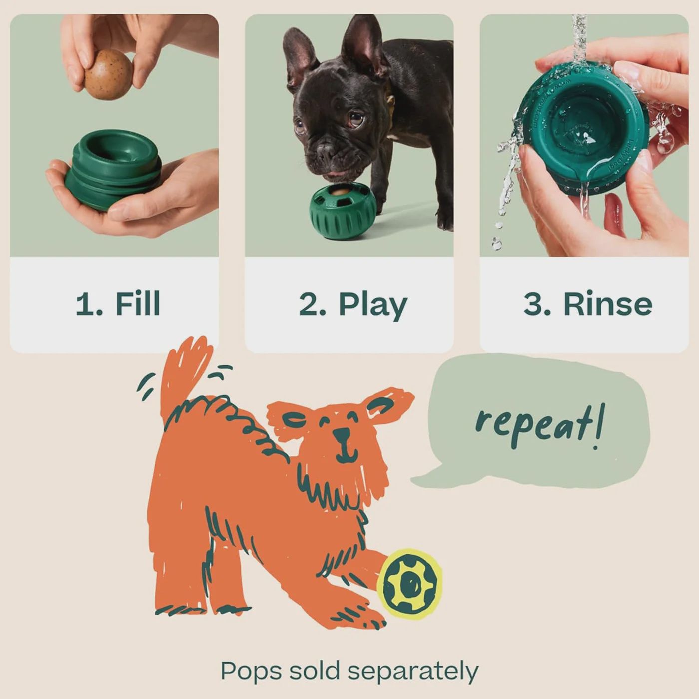 Woof Pet- Pupsicle vert, jouet a remplissage