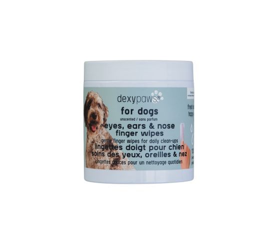 Dexypaws Lingettes doigt pour le soins des yeux, oreilles &amp; nez, sans parfum, 100 unitées par pot, Amimal: Chien