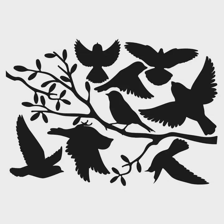 Esschert Design-Autocollant de fenêtre Oiseaux , vinyle, noir, Sortes: oiseau avec branche