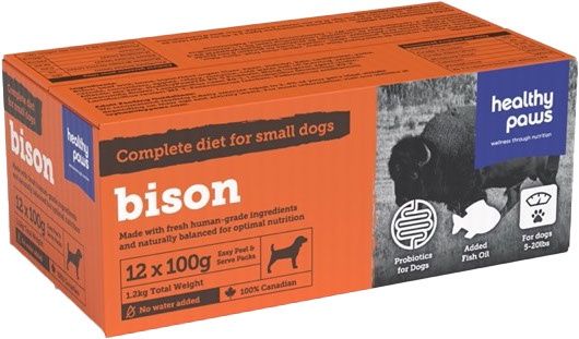 Healthy Paws - Bison pour petit chien complet 12x100gr