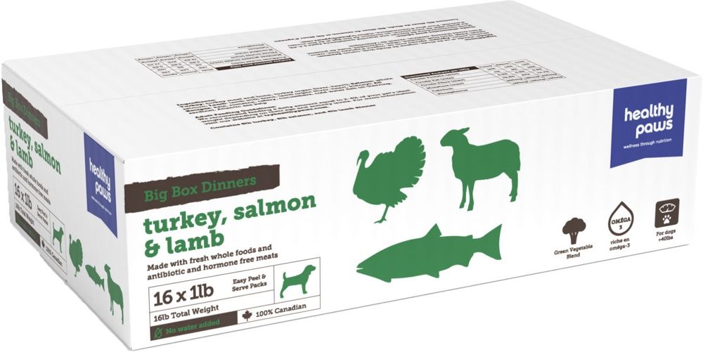 Healthy paws - Boîte dîner Dinde, Saumon &amp; Agneau - 16lbs