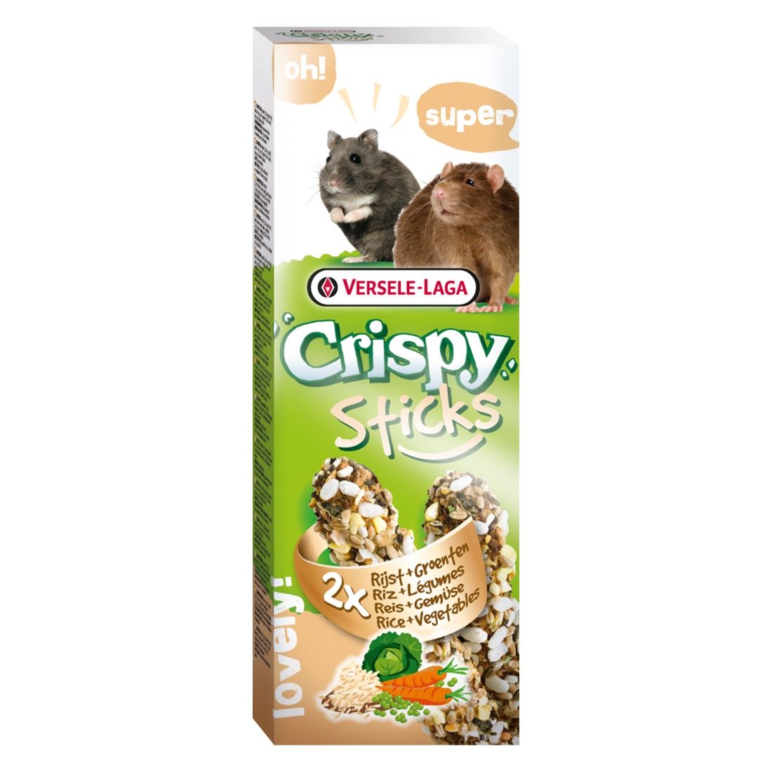 Versele Laga - Crispy stick, baton pour souris et hamster, paquet de 2, Sortes: Riz &amp; Légumes
