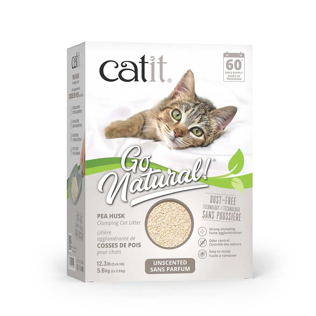 Catit - Litière agglomérante à base de cosses de pois pour chat, types: Sans parfum 5.6kg