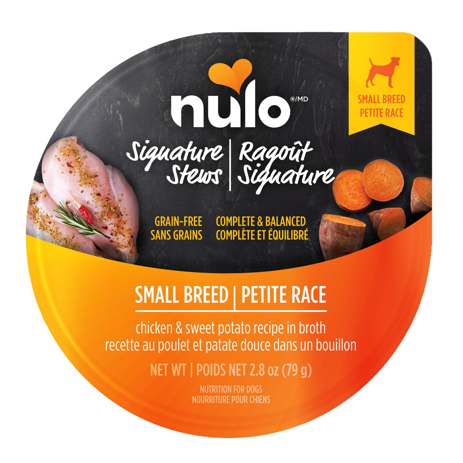 NULO- FreeStyle petite race, conserve Ragoût en bouillon signature 2.8oz, ingrédients: Poulet &amp; patate douce