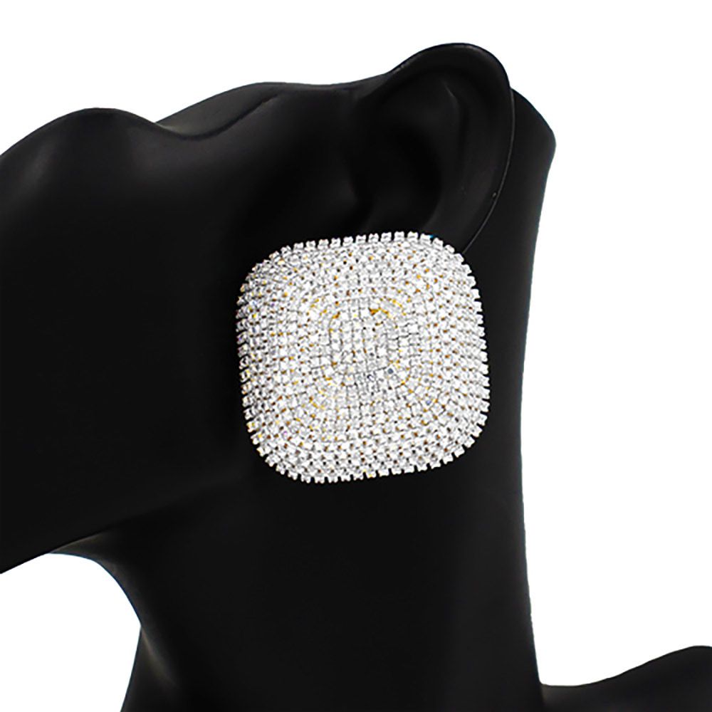 Silver Rhinestone Stud Earrings