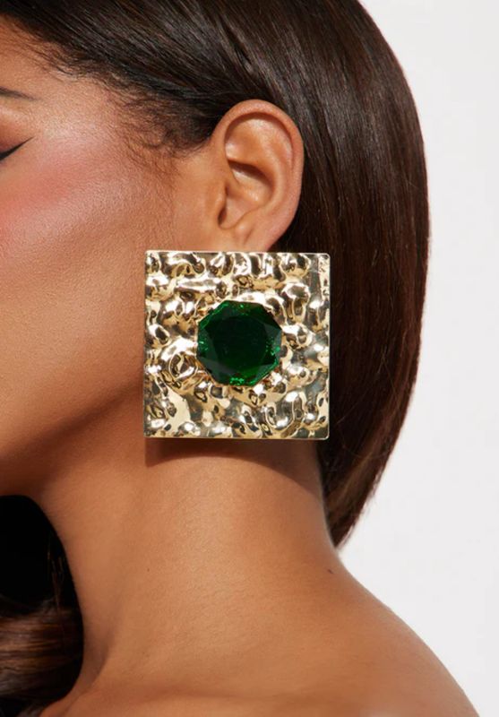 Oversized Gold/Emerald Earrings