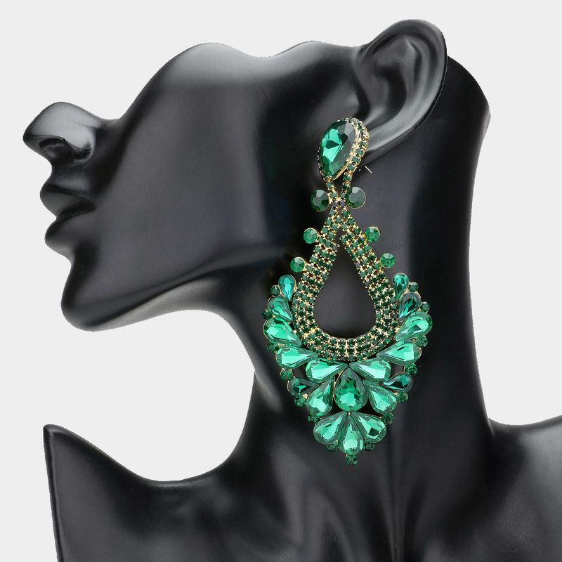 Pear Crystal Rhinestone Evening Earrings