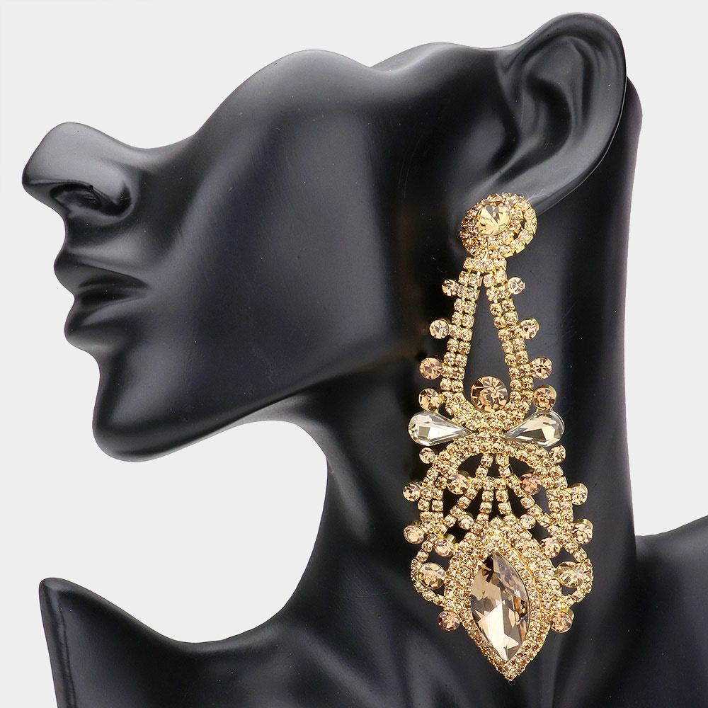 Oversized Marquise Stone Dangle Evening Earrings