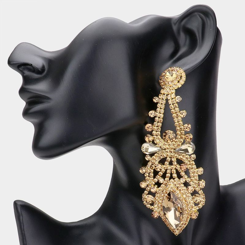 Oversized Marquise Stone Dangle Evening Earrings