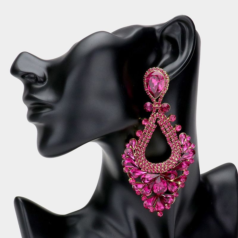 Pear Crystal Rhinestone Evening Earrings