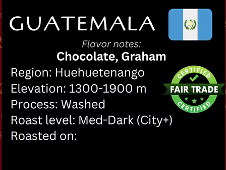 Guatemala, Huehuetenango, Bourbon, Catimor, Caturra, Maragogype, Pache; Washed