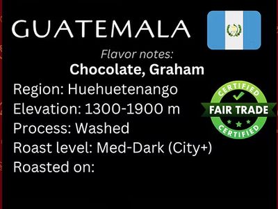 Guatemala, Huehuetenango, Bourbon, Catimor, Caturra, Maragogype, Pache; Washed