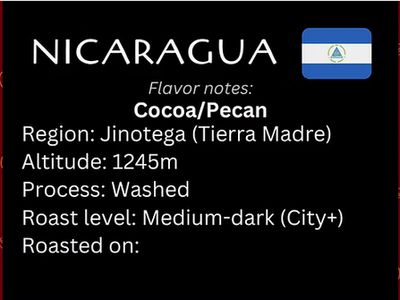 Nicaragua, Jinotega, Tierra Madre; Bourbon, Catimor, Caturra, Typica; Washed