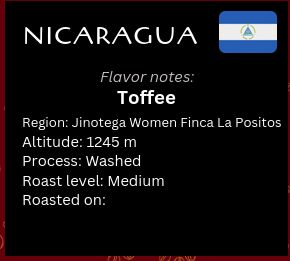 Nicaragua, Jinotega, Women Finca La Positos; Bourbon, Catimor, Caturra, Typica, Parainema; Washed
