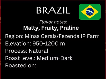 Brazil Minas Gerias, Fazenda IP; Yellow Bourbon; Natural
