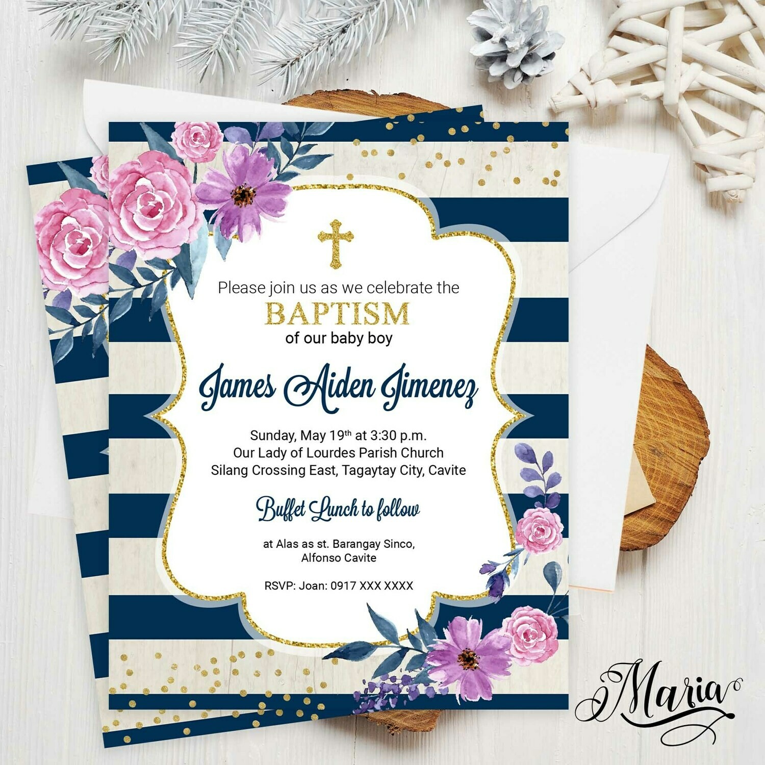 Floral Christening Invitation Card Set of 14
