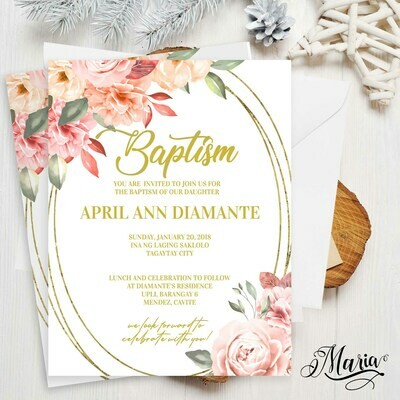 Pink Floral Invitation Card Set of 14