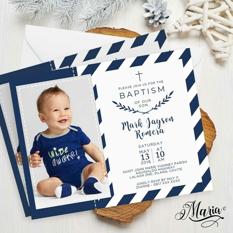 Navy Blue Baptismal Invitation Card Set of 14