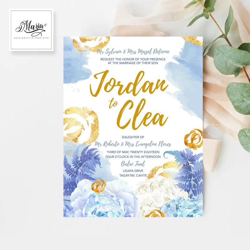 Blue Wedding Invitation Set of 10