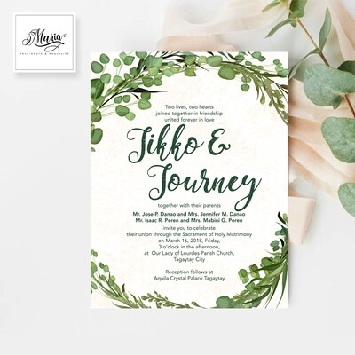 Greenery Wedding Invitation Set of 10