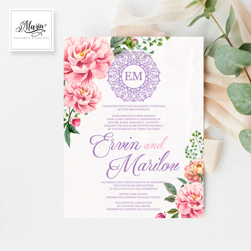 Floral Ornament Wedding Invitation Set of 10
