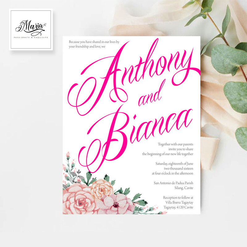 Watercolor Wedding Invitation Set of 10