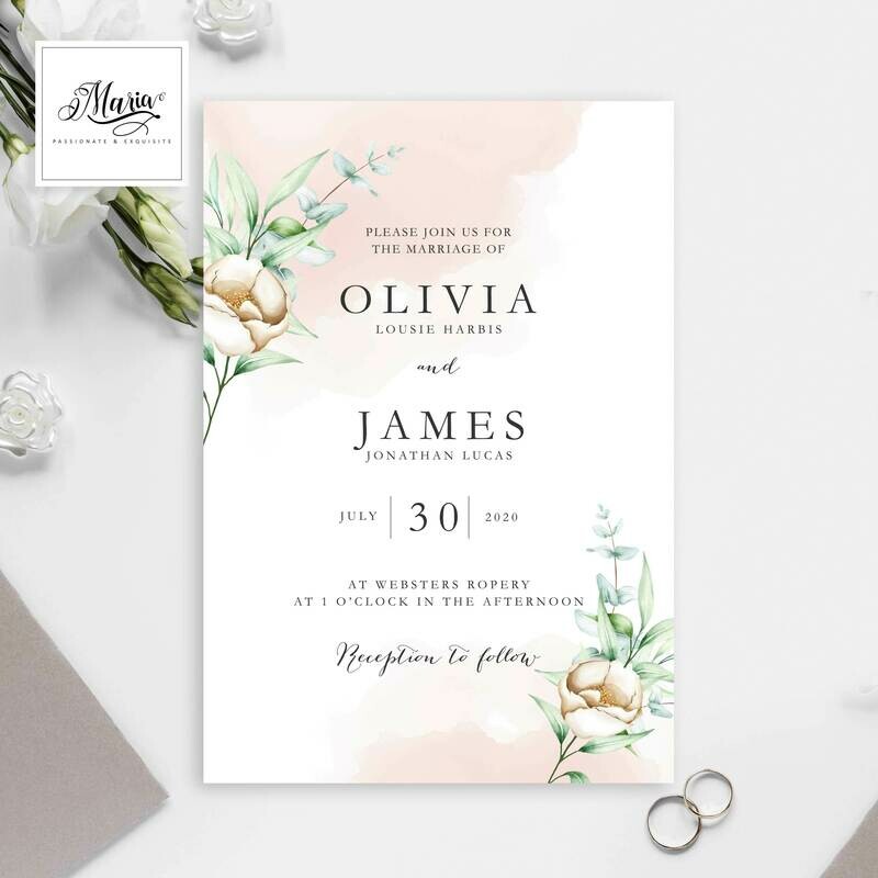 Watercolor Greenery Wedding Invitation Set of 10