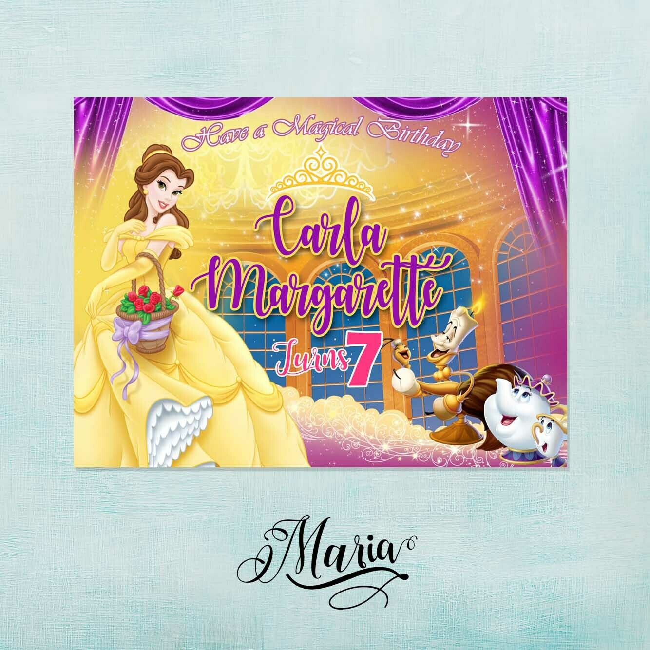 Princess Belle Birthday Banner