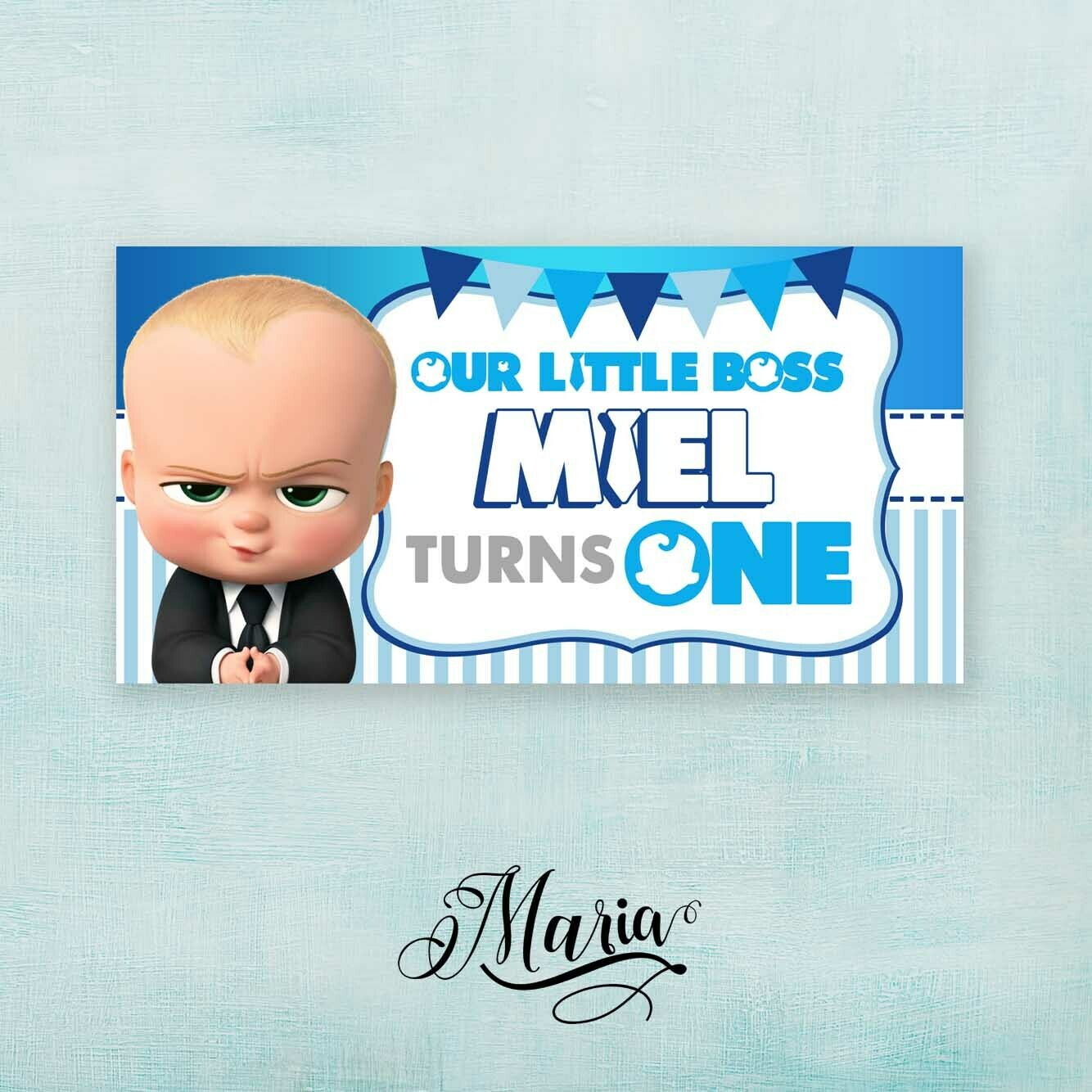 BOSS-BABY Birthday Banner, Color: Sky Blue