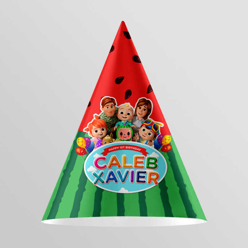 Personalized Cocomelon Party Hat 2 pcs, Color: Red-Green