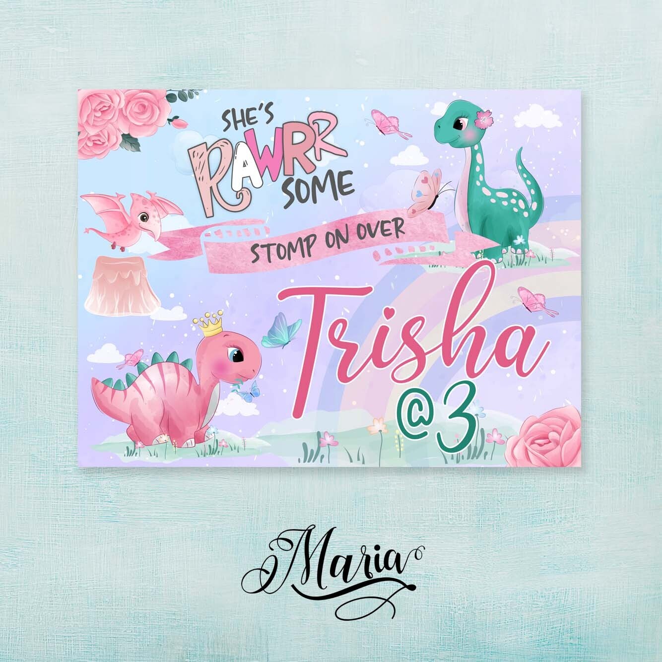 DINO Birthday Banner for Girls, Color: A