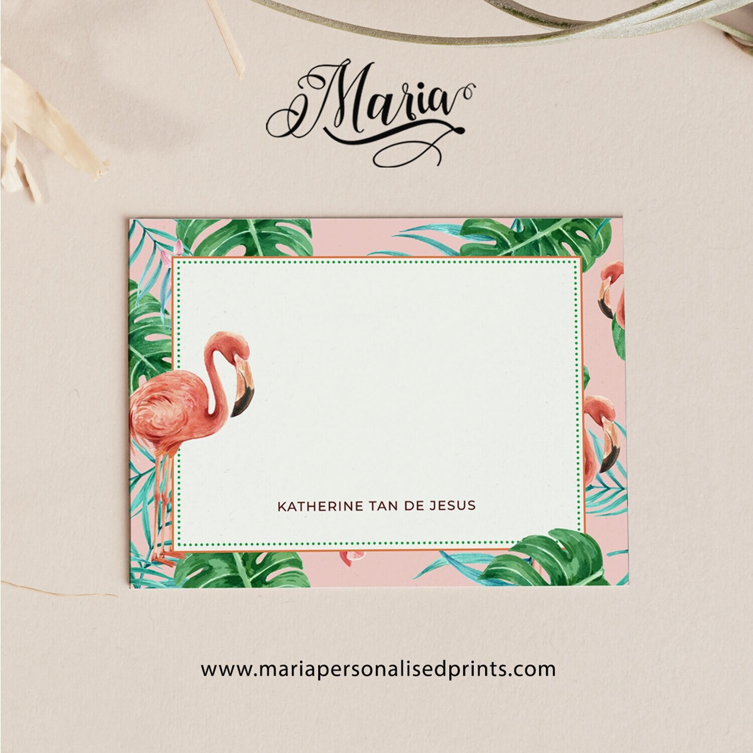 Personalized Note Cards FLAMINGO NC013
