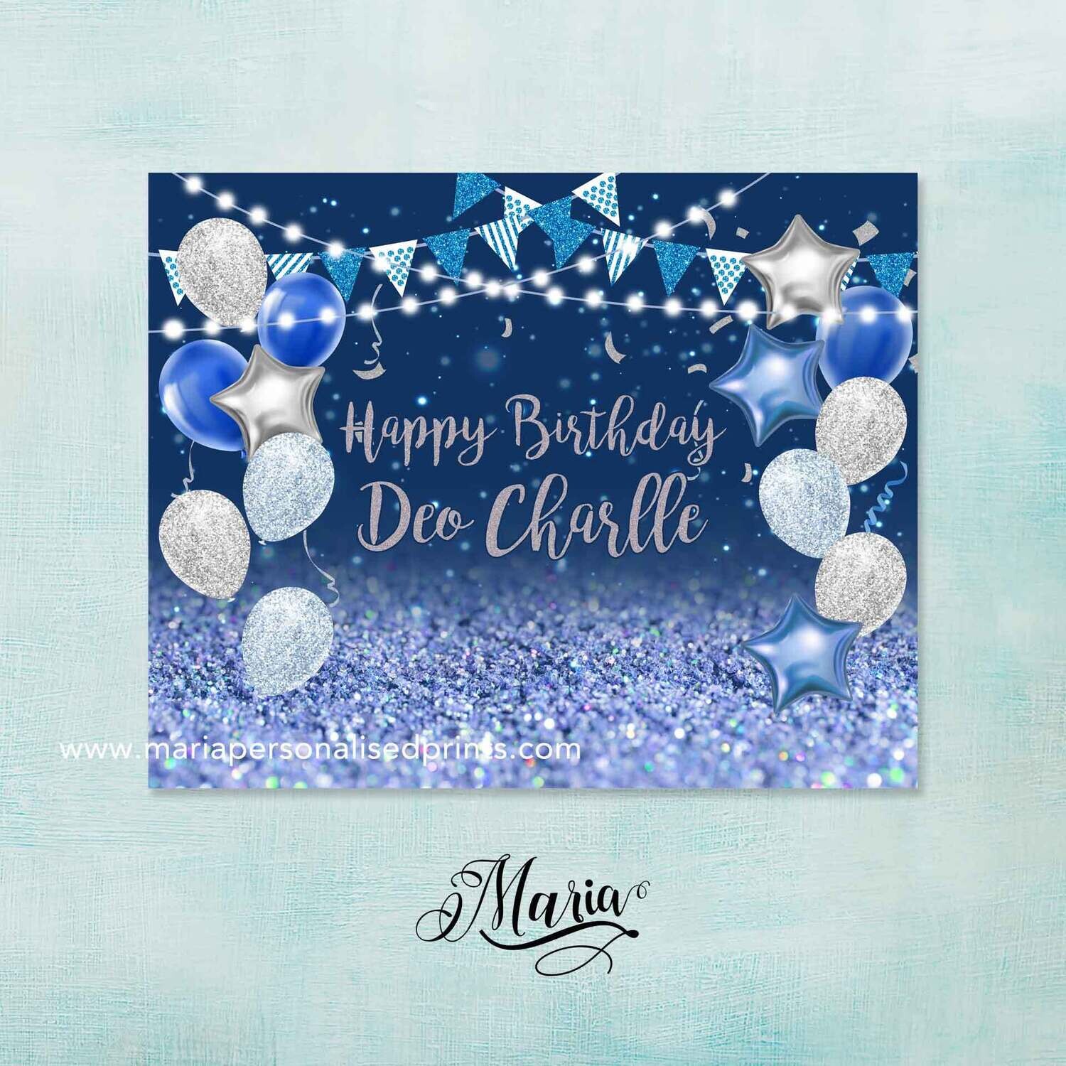 Blue Glitter Birthday Banner