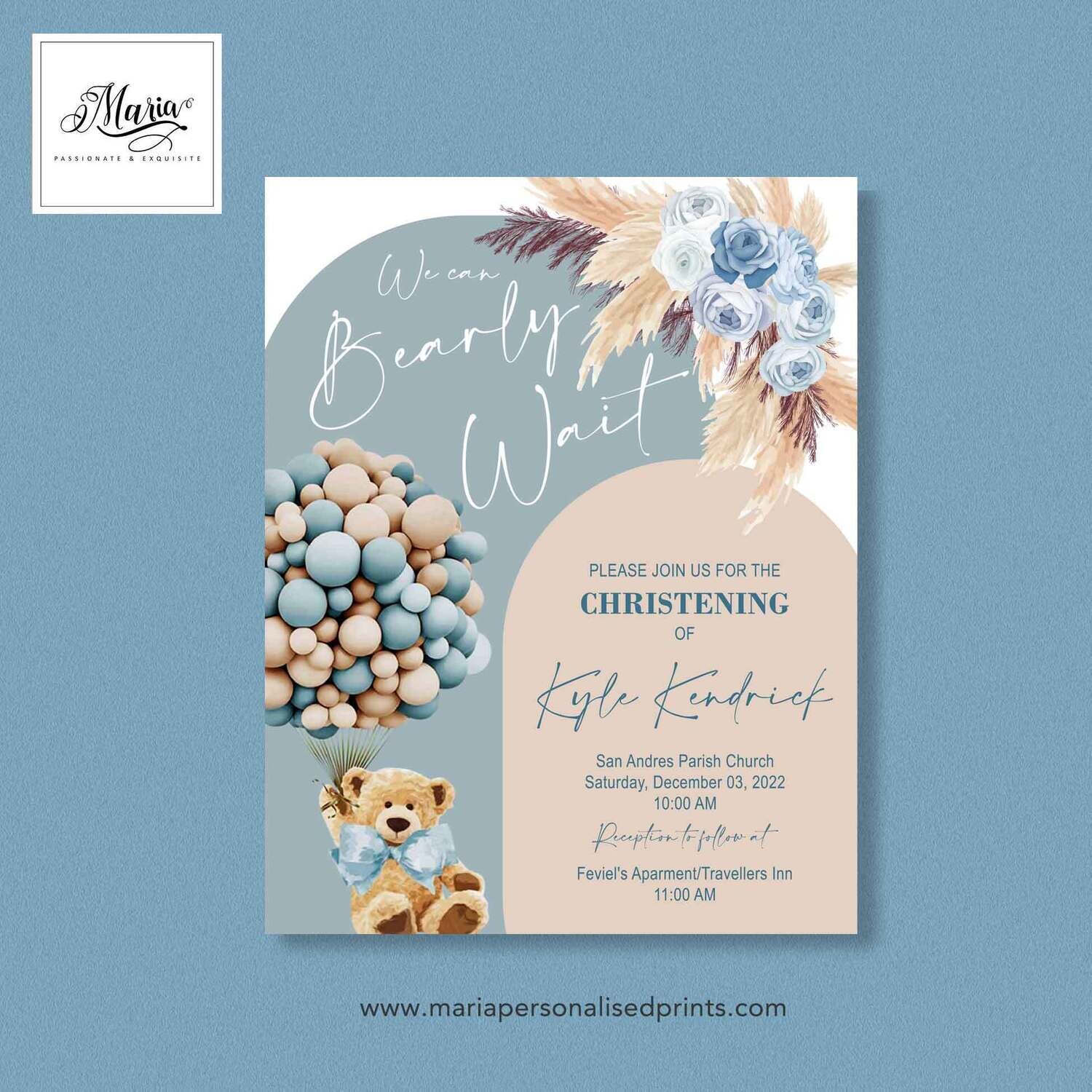 Boho Bear Birthday Invitation Set of 14