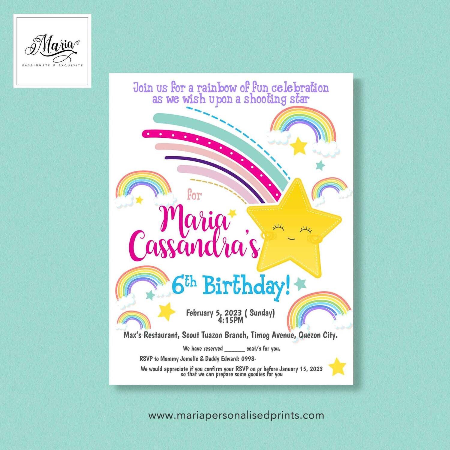 Rainbow Star Birthday Invitation Set of 14