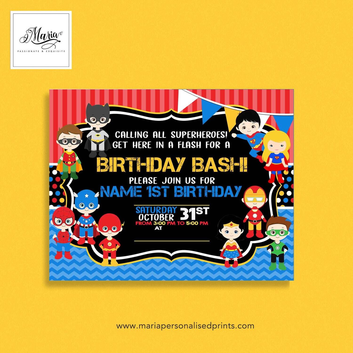 Superhero Birthday Invitation Set of 14